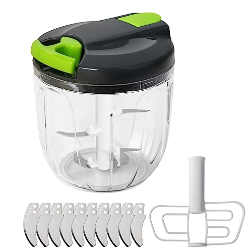 CYLBAQ Zwiebelschneider Manuell 900ml,Gemüse Zwiebel Zerkleinerer mit seilzug, Gemüseschneider Manuell mit 10 Edelstahlklingen und 1 Mixer, Multizerkleinerer Onion Chopper von CYLBAQ