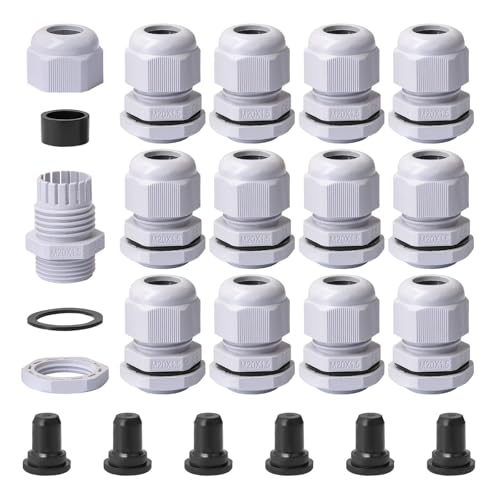 Kabeldurchführung Wasserdicht M20 Kabelverschraubung,12 Stück Kabelverschraubung Set IP68 Kabelverschraubungen für Outdoor Garten Schaltkasten Abzweigkasten mit 6 Stück Verschlussstopfen von CYLBAQ