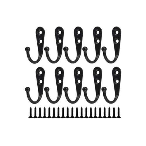 CYMMIYT Kleiderhaken Mini Alloy Hook with Screws Door Wall Mounted Hanging Hanger for Coat Towels Caps Kitchen Bathroom Storage Hooks Holder(Black,10 Sets) von CYMMIYT