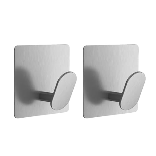 CYMMIYT Kleiderhaken Multi-Purpose Hanger Hook Stainless Steel Bathroom Robe Hooks Adhesive Wall Hook Towel Holder Bathroom Kitchen Hardware(Sliver-2pcs) von CYMMIYT
