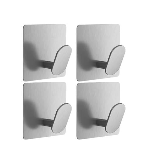 CYMMIYT Kleiderhaken Multi-Purpose Hanger Hook Stainless Steel Bathroom Robe Hooks Adhesive Wall Hook Towel Holder Bathroom Kitchen Hardware(Sliver-4pcs) von CYMMIYT