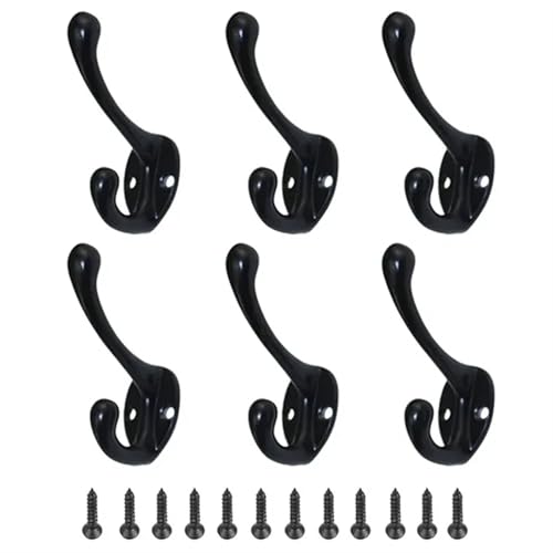 CYMMIYT Kleiderhaken Robe Hook Wall Coat Racks Wall Coat Racks Wall Mounted Hooks Door Hooks(Black 6-pack) von CYMMIYT