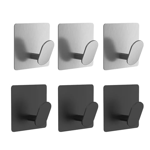 CYMMIYT Kleiderhaken Stainless Steel Wall Hook Bathroom Robe Hooks Adhesive Towel Holder Kitchen Accessories Organizer Multi-Purpose Door Hanger Hook(3black 3silver) von CYMMIYT