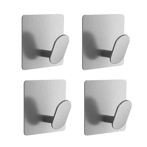 CYMMIYT Kleiderhaken Stainless Steel Wall Hook Bathroom Robe Hooks Adhesive Towel Holder Kitchen Accessories Organizer Multi-Purpose Door Hanger Hook(4pcs silver) von CYMMIYT