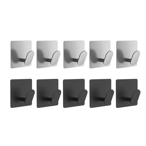 CYMMIYT Kleiderhaken Stainless Steel Wall Hook Bathroom Robe Hooks Adhesive Towel Holder Kitchen Accessories Organizer Multi-Purpose Door Hanger Hook(5black 5silver) von CYMMIYT