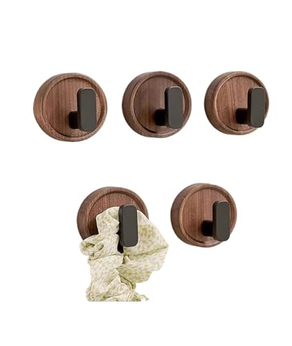 CYMMIYT Kleiderhaken Walnut Wood Coat Rack Hooks Black Wall Hangers for Hanging Keys Clothes Bathroom Robe and Towels and Entryway(Black 5) von CYMMIYT