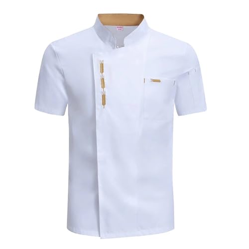 CYMMIYT Kochjacke Sommer Männer Kurzarm Kochjacke schwarz uniform Koch Mantel schürze Arbeitskleidung Koch Shorts Atmungsaktiv Restaurant Küche(White Short,L) von CYMMIYT