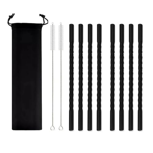 Glasstrohhalme 11Pcs Glas Stroh Trinkhalm Mehrweg for Cocktail Smoothie Bar Zubehör(Black) von CYMMIYT
