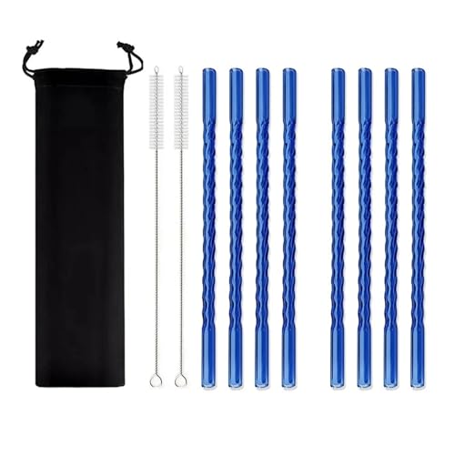 Glasstrohhalme 11Pcs Glas Stroh Trinkhalm Mehrweg for Cocktail Smoothie Bar Zubehör(Blue) von CYMMIYT