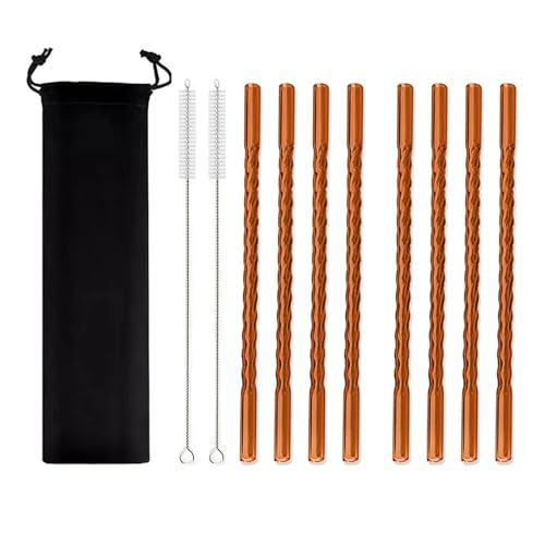 Glasstrohhalme 11Pcs Glas Stroh Trinkhalm Mehrweg for Cocktail Smoothie Bar Zubehör(Brown) von CYMMIYT
