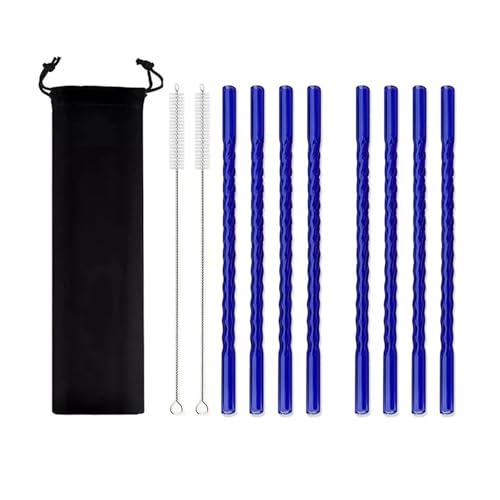 Glasstrohhalme 11Pcs Glas Stroh Trinkhalm Mehrweg for Cocktail Smoothie Bar Zubehör(Dark Blue) von CYMMIYT