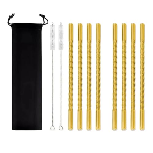 Glasstrohhalme 11Pcs Glas Stroh Trinkhalm Mehrweg for Cocktail Smoothie Bar Zubehör(Gold) von CYMMIYT