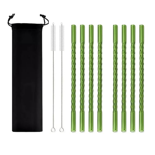 Glasstrohhalme 11Pcs Glas Stroh Trinkhalm Mehrweg for Cocktail Smoothie Bar Zubehör(Green) von CYMMIYT