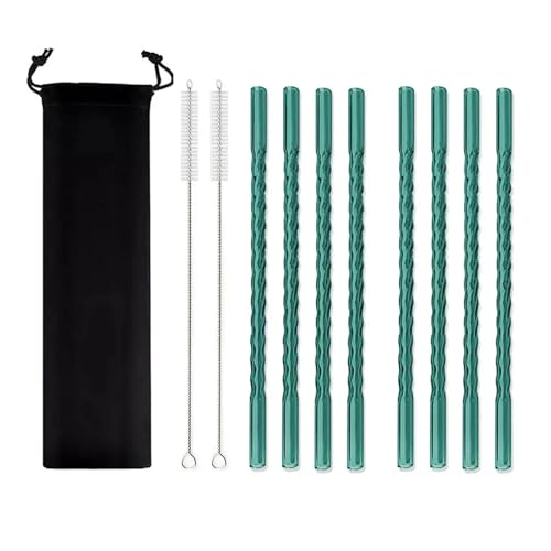 Glasstrohhalme 11Pcs Glas Stroh Trinkhalm Mehrweg for Cocktail Smoothie Bar Zubehör(Light Green) von CYMMIYT