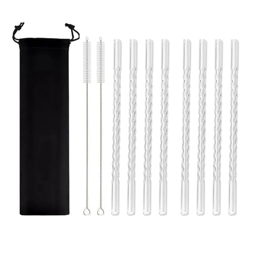 Glasstrohhalme 11Pcs Glas Stroh Trinkhalm Mehrweg for Cocktail Smoothie Bar Zubehör(Transparent) von CYMMIYT
