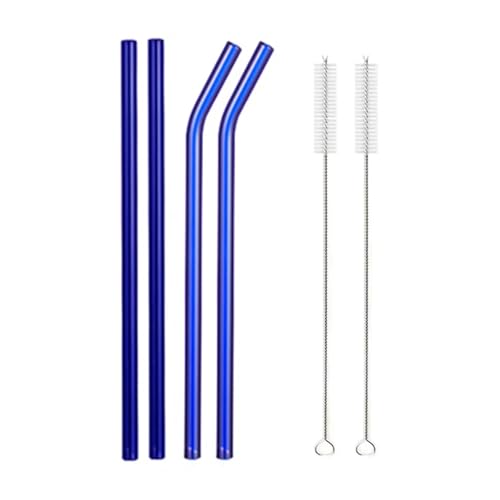 Glasstrohhalme 20cm Bunte Mehrweg Glasstrohe Glas Trinkhalm for Cocktail Smoothie Milchshake Dinkware(4pcs Blue Mixed) von CYMMIYT