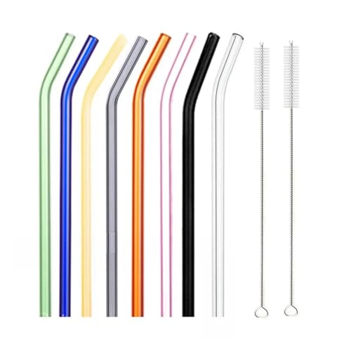 Glasstrohhalme 20cm Bunte Mehrweg Glasstrohe Glas Trinkhalm for Cocktail Smoothie Milchshake Dinkware(8pcs Bent Mixed) von CYMMIYT