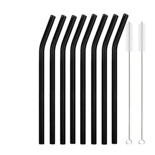 Glasstrohhalme 20cm Bunte Mehrweg Glasstrohe Glas Trinkhalm for Cocktail Smoothie Milchshake Dinkware(8pcs Black Bent) von CYMMIYT