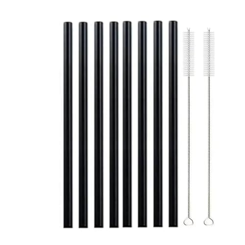 Glasstrohhalme 20cm Bunte Mehrweg Glasstrohe Glas Trinkhalm for Cocktail Smoothie Milchshake Dinkware(8pcs Black Straight) von CYMMIYT