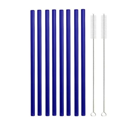 Glasstrohhalme 20cm Bunte Mehrweg Glasstrohe Glas Trinkhalm for Cocktail Smoothie Milchshake Dinkware(8pcs Blue Straight) von CYMMIYT