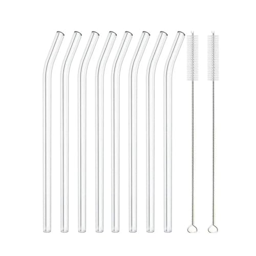 Glasstrohhalme 20cm Bunte Mehrweg Glasstrohe Glas Trinkhalm for Cocktail Smoothie Milchshake Dinkware(8pcs Clear Bent) von CYMMIYT