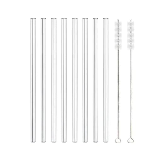 Glasstrohhalme 20cm Bunte Mehrweg Glasstrohe Glas Trinkhalm for Cocktail Smoothie Milchshake Dinkware(8pcs Clear Straight) von CYMMIYT