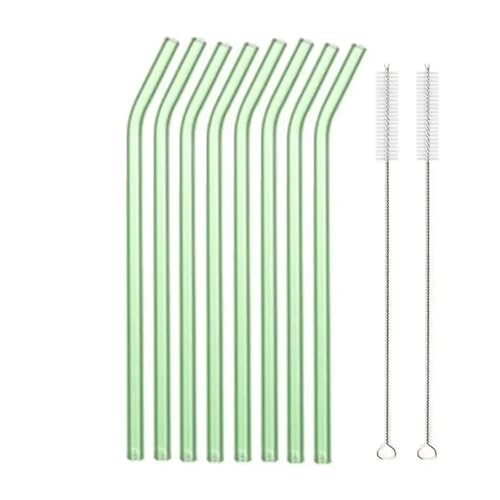 Glasstrohhalme 20cm Bunte Mehrweg Glasstrohe Glas Trinkhalm for Cocktail Smoothie Milchshake Dinkware(8pcs Green Bent) von CYMMIYT