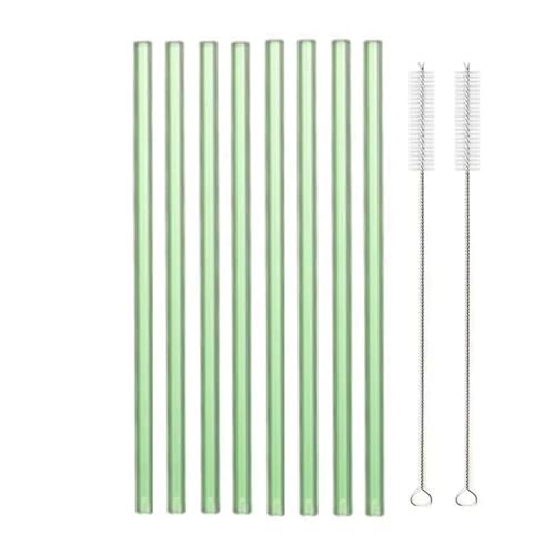 Glasstrohhalme 20cm Bunte Mehrweg Glasstrohe Glas Trinkhalm for Cocktail Smoothie Milchshake Dinkware(8pcs Green Straight) von CYMMIYT