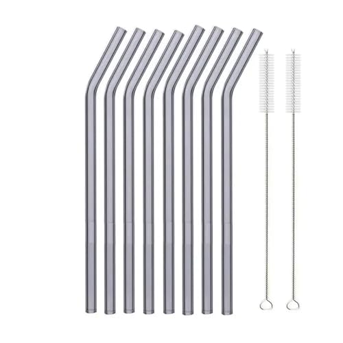 Glasstrohhalme 20cm Bunte Mehrweg Glasstrohe Glas Trinkhalm for Cocktail Smoothie Milchshake Dinkware(8pcs Grey Bent) von CYMMIYT