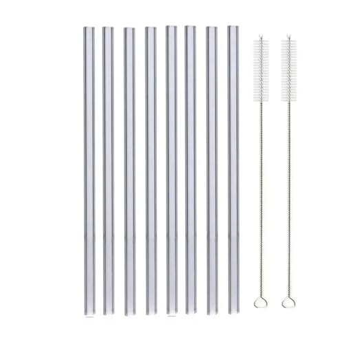Glasstrohhalme 20cm Bunte Mehrweg Glasstrohe Glas Trinkhalm for Cocktail Smoothie Milchshake Dinkware(8pcs Grey Straight) von CYMMIYT