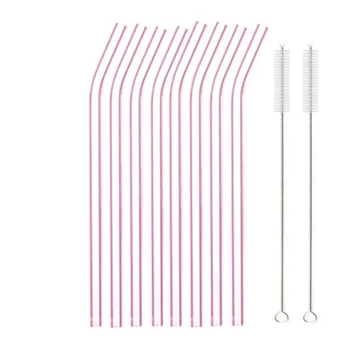 Glasstrohhalme 20cm Bunte Mehrweg Glasstrohe Glas Trinkhalm for Cocktail Smoothie Milchshake Dinkware(8pcs Pink Bent) von CYMMIYT