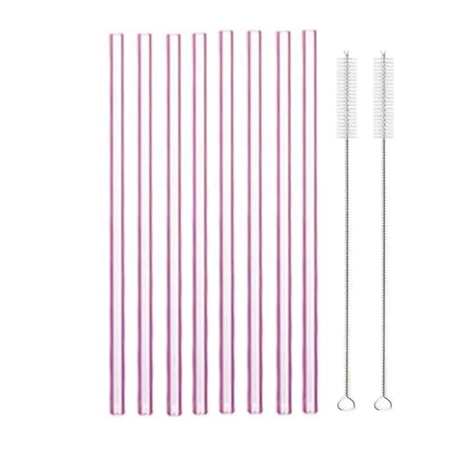 Glasstrohhalme 20cm Bunte Mehrweg Glasstrohe Glas Trinkhalm for Cocktail Smoothie Milchshake Dinkware(8pcs Pink Straight) von CYMMIYT