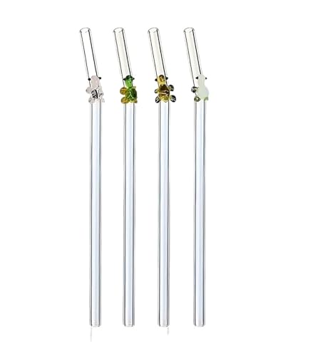 Glasstrohhalme 4Pcs Wiederverwendbare Trinkhalme aus Glas Schildkröte Stroh Smoothie Cocktails von CYMMIYT