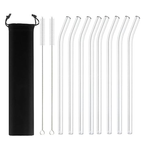 Glasstrohhalme 8 stücke 200 * 8mm Klare Glas Strohhalme for Smoothies Cocktails Trinkhalme Wiederverwendbare Drink Zubehör(8pcs Bent black) von CYMMIYT