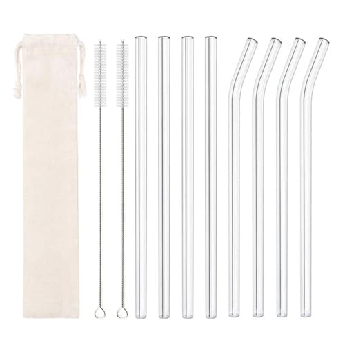 Glasstrohhalme 8 stücke 200 * 8mm Klare Glas Strohhalme for Smoothies Cocktails Trinkhalme Wiederverwendbare Drink Zubehör(8pcs Mixed white) von CYMMIYT