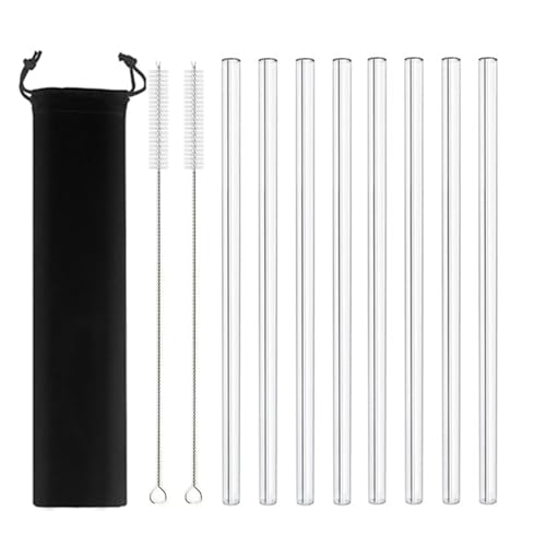 Glasstrohhalme 8 stücke 200 * 8mm Klare Glas Strohhalme for Smoothies Cocktails Trinkhalme Wiederverwendbare Drink Zubehör(8pcs Straight black) von CYMMIYT