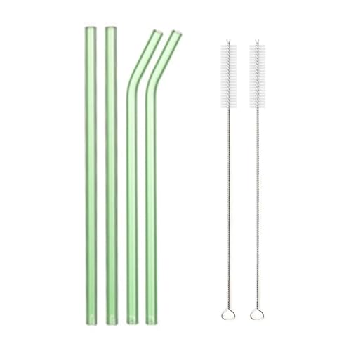 Glasstrohhalme Wiederverwendbare Glasstrohhalme Set Mehrfarbige Trinkhalme aus Glas for Cocktails, Smoothies, Milchshakes(4pcs Green Mixed) von CYMMIYT