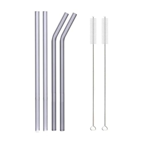 Glasstrohhalme Wiederverwendbare Glasstrohhalme Set Mehrfarbige Trinkhalme aus Glas for Cocktails, Smoothies, Milchshakes(4pcs Grey Mixed) von CYMMIYT