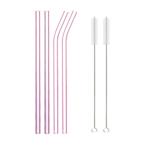 Glasstrohhalme Wiederverwendbare Glasstrohhalme Set Mehrfarbige Trinkhalme aus Glas for Cocktails, Smoothies, Milchshakes(4pcs Pink Mixed) von CYMMIYT