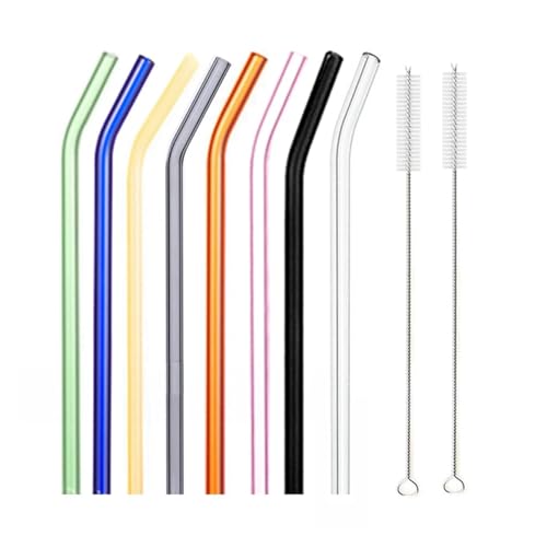Glasstrohhalme Wiederverwendbare Glasstrohhalme Set Mehrfarbige Trinkhalme aus Glas for Cocktails, Smoothies, Milchshakes(8pcs Bent Mixed) von CYMMIYT