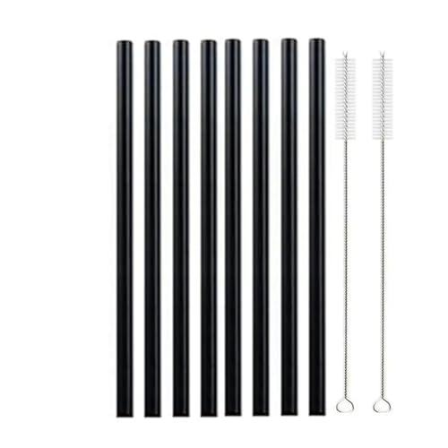 Glasstrohhalme Wiederverwendbare Glasstrohhalme Set Mehrfarbige Trinkhalme aus Glas for Cocktails, Smoothies, Milchshakes(8pcs Black Straight) von CYMMIYT