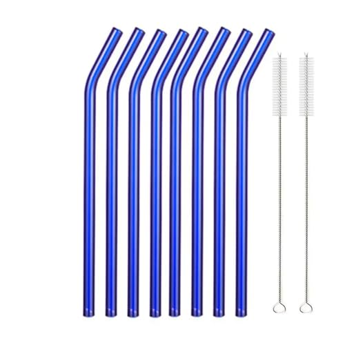 Glasstrohhalme Wiederverwendbare Glasstrohhalme Set Mehrfarbige Trinkhalme aus Glas for Cocktails, Smoothies, Milchshakes(8pcs Blue Bent) von CYMMIYT