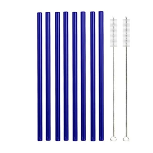 Glasstrohhalme Wiederverwendbare Glasstrohhalme Set Mehrfarbige Trinkhalme aus Glas for Cocktails, Smoothies, Milchshakes(8pcs Blue Straight) von CYMMIYT