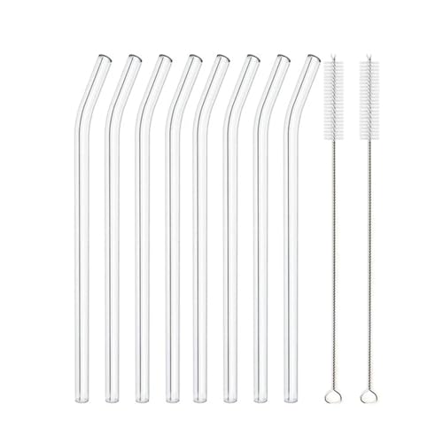 Glasstrohhalme Wiederverwendbare Glasstrohhalme Set Mehrfarbige Trinkhalme aus Glas for Cocktails, Smoothies, Milchshakes(8pcs Clear Bent) von CYMMIYT