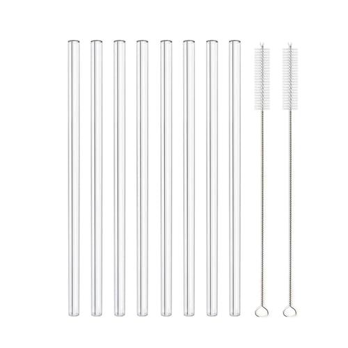 Glasstrohhalme Wiederverwendbare Glasstrohhalme Set Mehrfarbige Trinkhalme aus Glas for Cocktails, Smoothies, Milchshakes(8pcs Clear Straight) von CYMMIYT