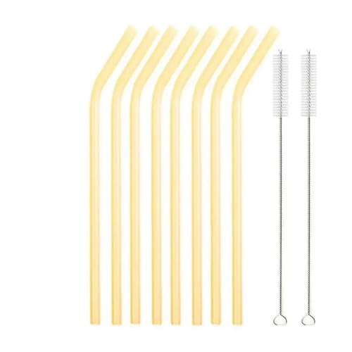 Glasstrohhalme Wiederverwendbare Glasstrohhalme Set Mehrfarbige Trinkhalme aus Glas for Cocktails, Smoothies, Milchshakes(8pcs Gold Bent) von CYMMIYT