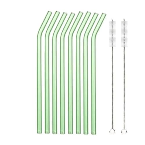 Glasstrohhalme Wiederverwendbare Glasstrohhalme Set Mehrfarbige Trinkhalme aus Glas for Cocktails, Smoothies, Milchshakes(8pcs Green Bent) von CYMMIYT