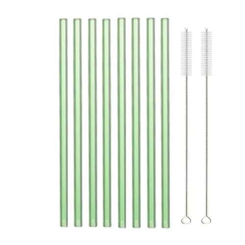Glasstrohhalme Wiederverwendbare Glasstrohhalme Set Mehrfarbige Trinkhalme aus Glas for Cocktails, Smoothies, Milchshakes(8pcs Green Straight) von CYMMIYT
