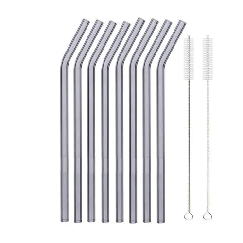 Glasstrohhalme Wiederverwendbare Glasstrohhalme Set Mehrfarbige Trinkhalme aus Glas for Cocktails, Smoothies, Milchshakes(8pcs Grey Bent) von CYMMIYT