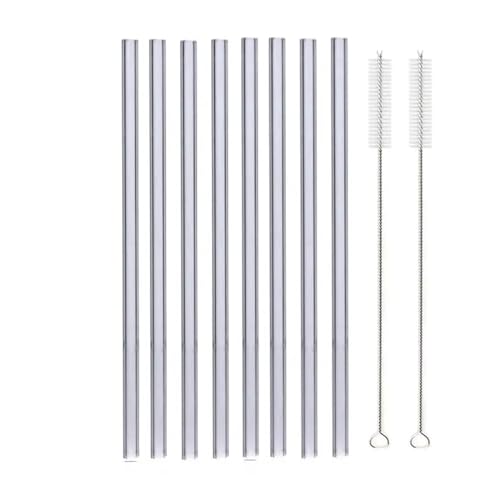 Glasstrohhalme Wiederverwendbare Glasstrohhalme Set Mehrfarbige Trinkhalme aus Glas for Cocktails, Smoothies, Milchshakes(8pcs Grey Straight) von CYMMIYT